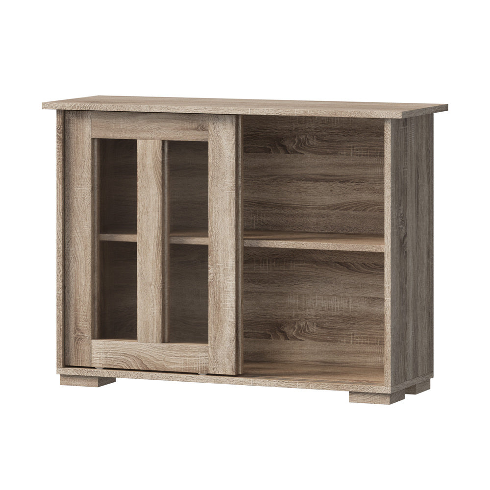 Oikiture Sideboard Buffet Glass Sliding Door Natural