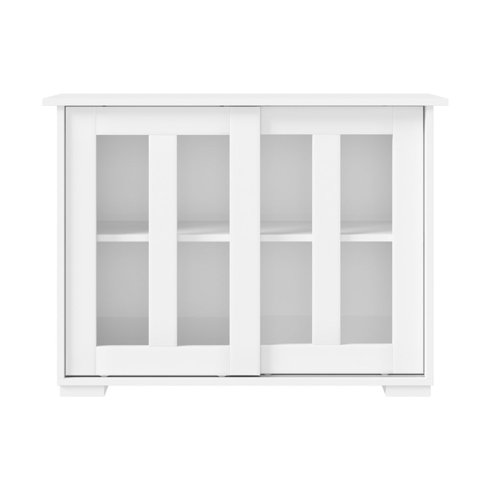 Oikiture Sideboard Buffet Glass Sliding Door White