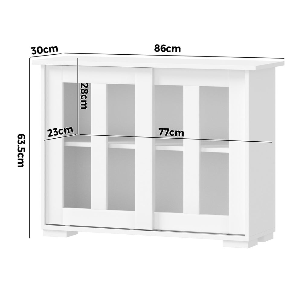 Oikiture Sideboard Buffet Glass Sliding Door White