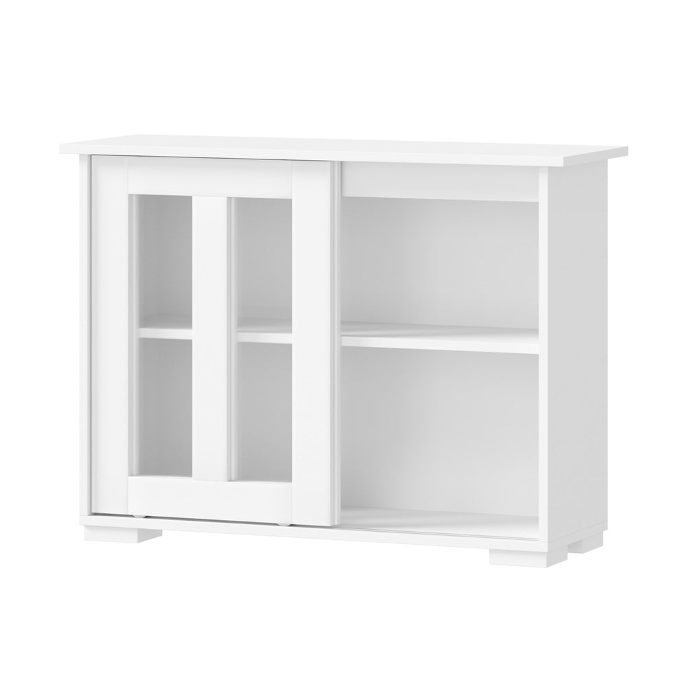 Oikiture Sideboard Buffet Glass Sliding Door White