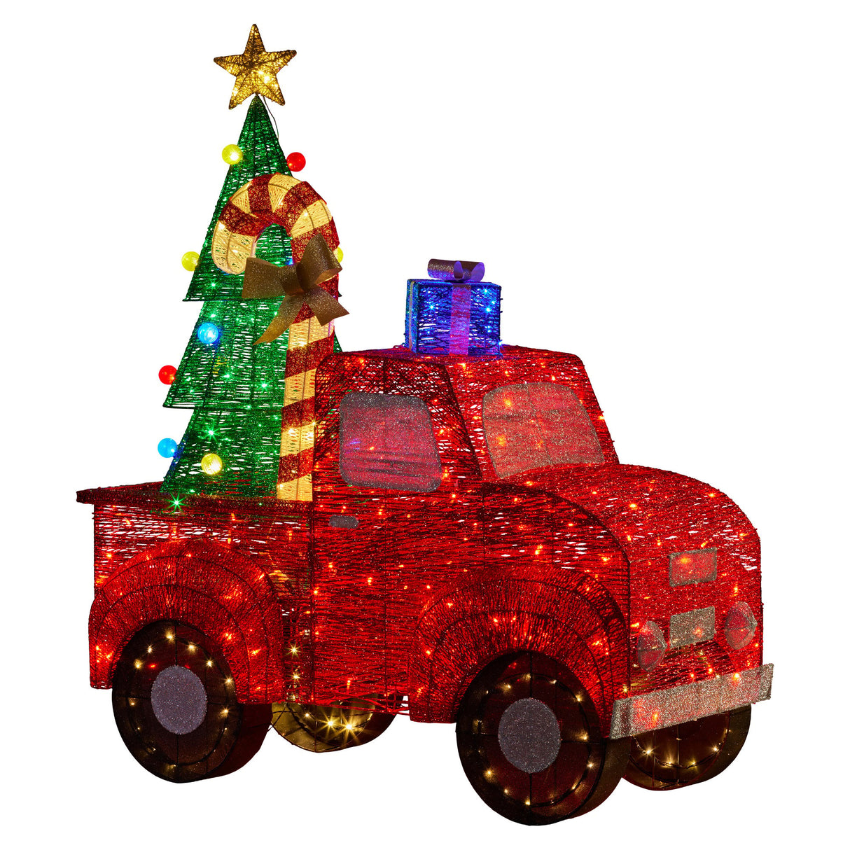 Christabelle 145cm Sparkling Christmas Tree Truck Display Glitter String LED Lights Red