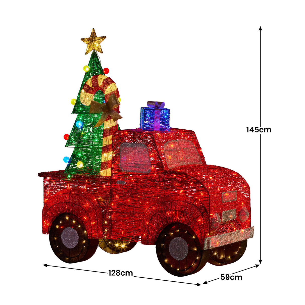 Christabelle 145cm Sparkling Christmas Tree Truck Display Glitter String LED Lights Red