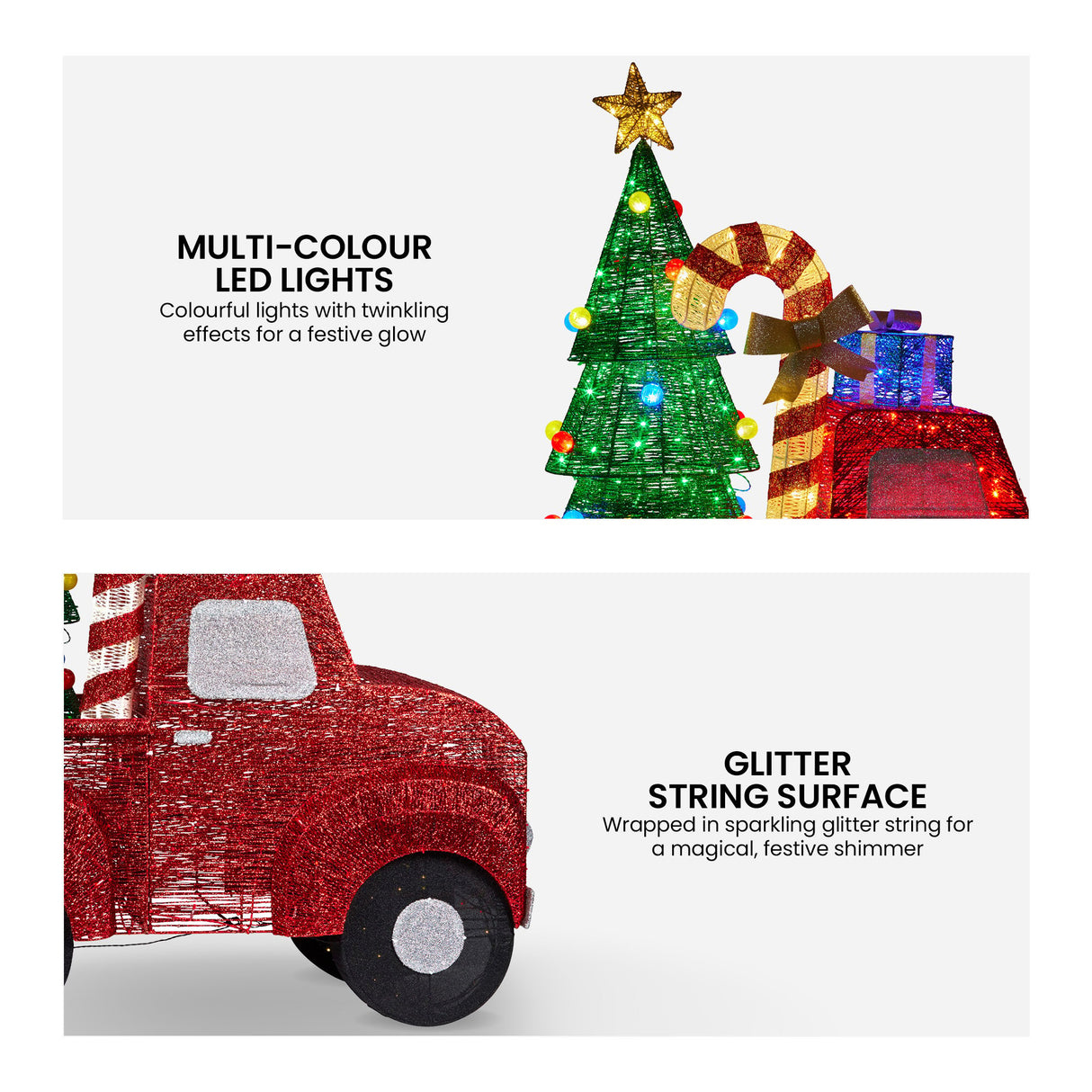 Christabelle 145cm Sparkling Christmas Tree Truck Display Glitter String LED Lights Red