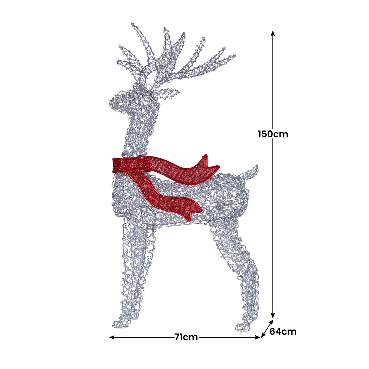 Christabelle 150cm Christmas Reindeer Display LED Lights Red Bow Aluminium Frame Xmas Decor