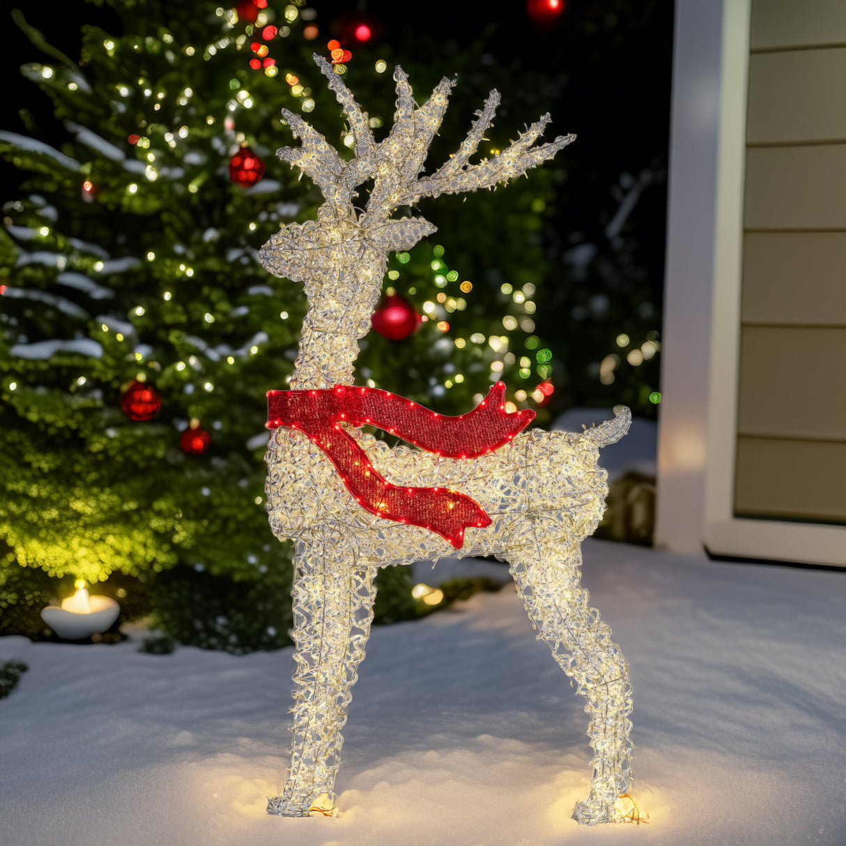 Christabelle 150cm Christmas Reindeer Display LED Lights Red Bow Aluminium Frame Xmas Decor