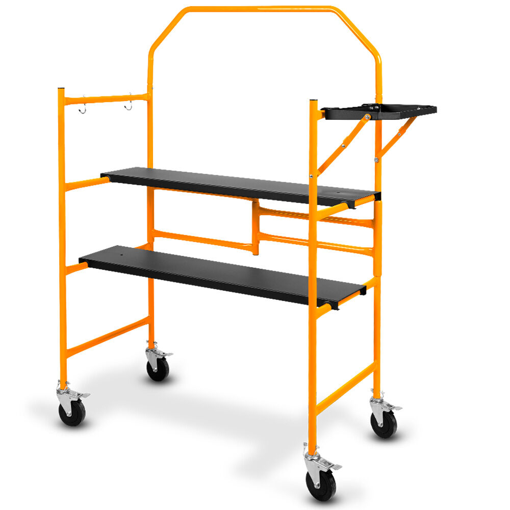 BAUMR-AG Mobile Scaffold Platform, 226kg Load, Steel Frame, Dual Height, Folding for easy Transport and Storage, Locking Castors, Tool Tray