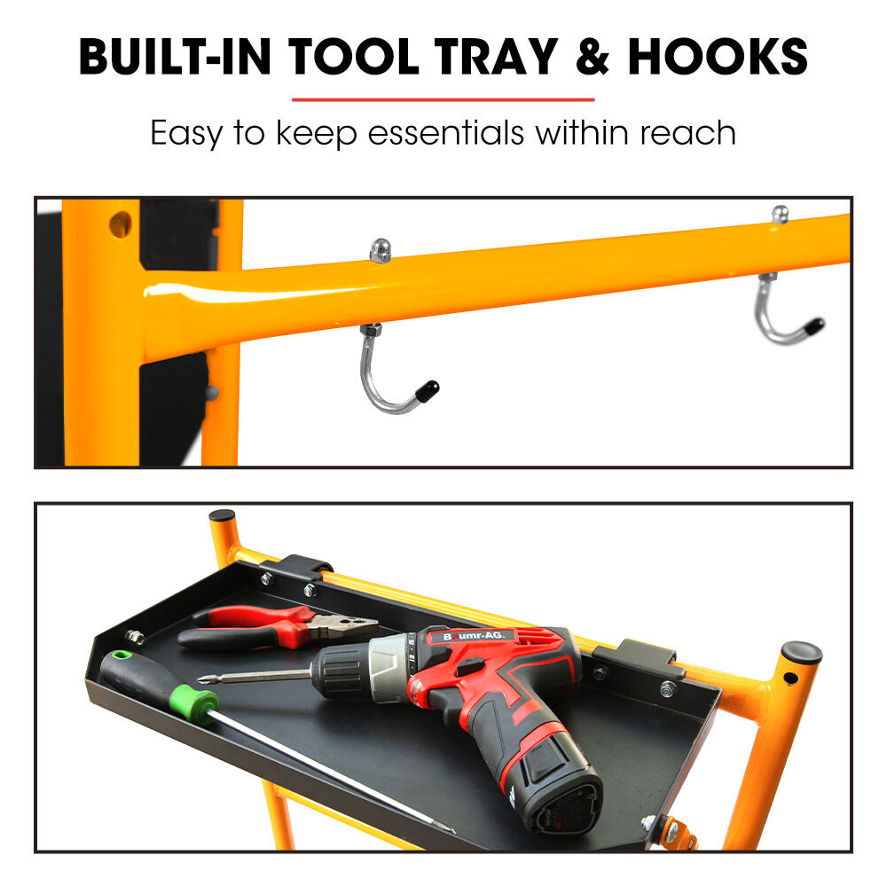 BAUMR-AG Mobile Scaffold Platform, 226kg Load, Steel Frame, Dual Height, Folding for easy Transport and Storage, Locking Castors, Tool Tray