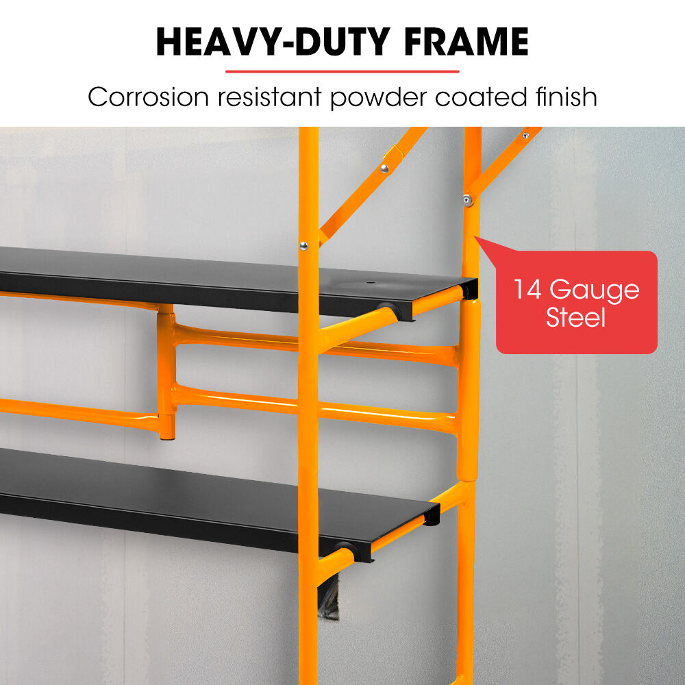 BAUMR-AG Mobile Scaffold Platform, 226kg Load, Steel Frame, Dual Height, Folding for easy Transport and Storage, Locking Castors, Tool Tray
