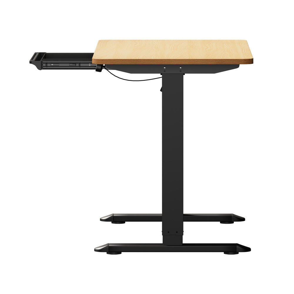 Oikiture 120CM Electric Standing Desk with Drawer Height Adjustable Black & Oak