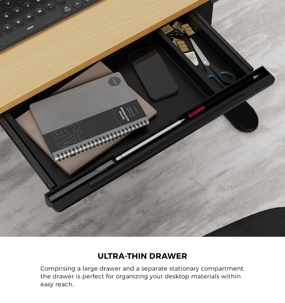 Oikiture 120CM Electric Standing Desk with Drawer Height Adjustable Black & Oak