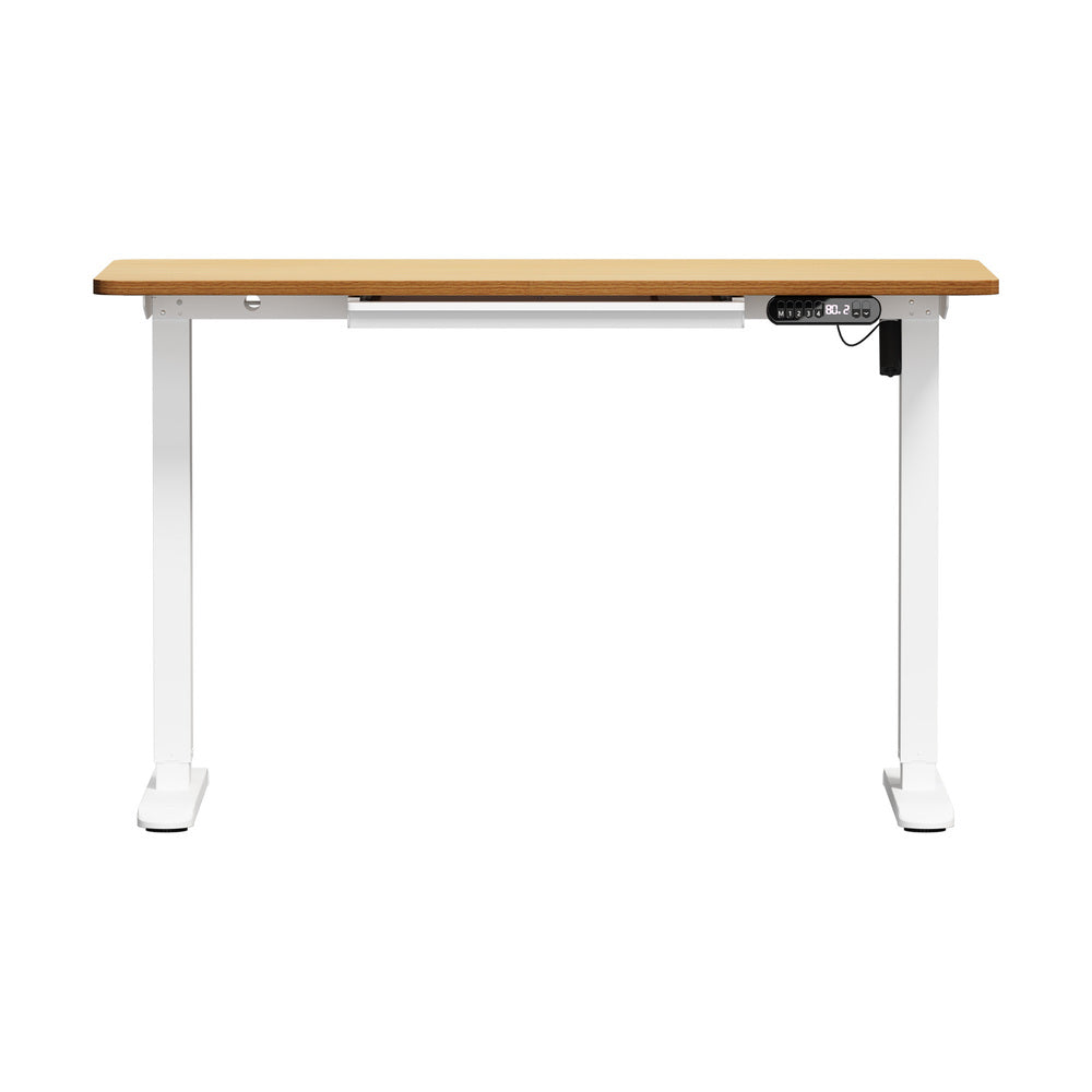 Oikiture 120CM Electric Standing Desk with Drawer Height Adjustable White & Oak