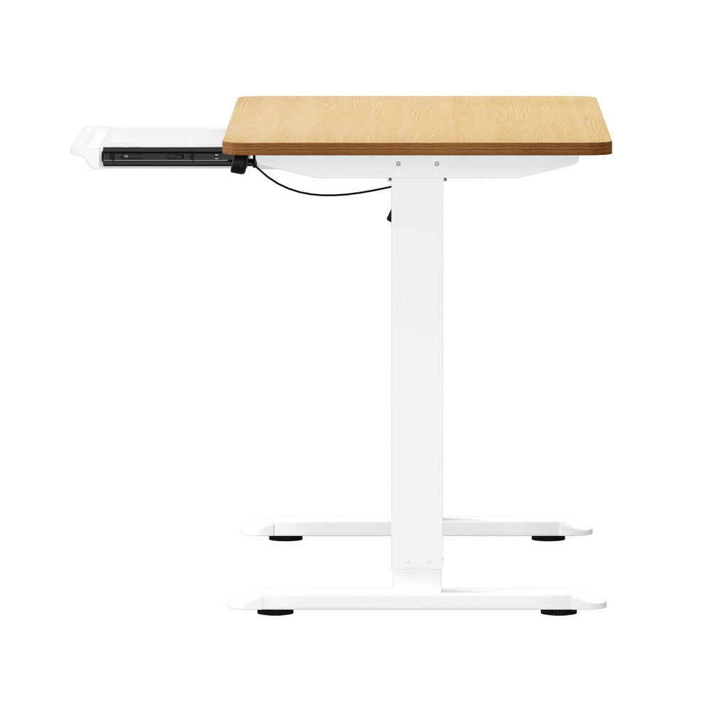 Oikiture 120CM Electric Standing Desk with Drawer Height Adjustable White & Oak
