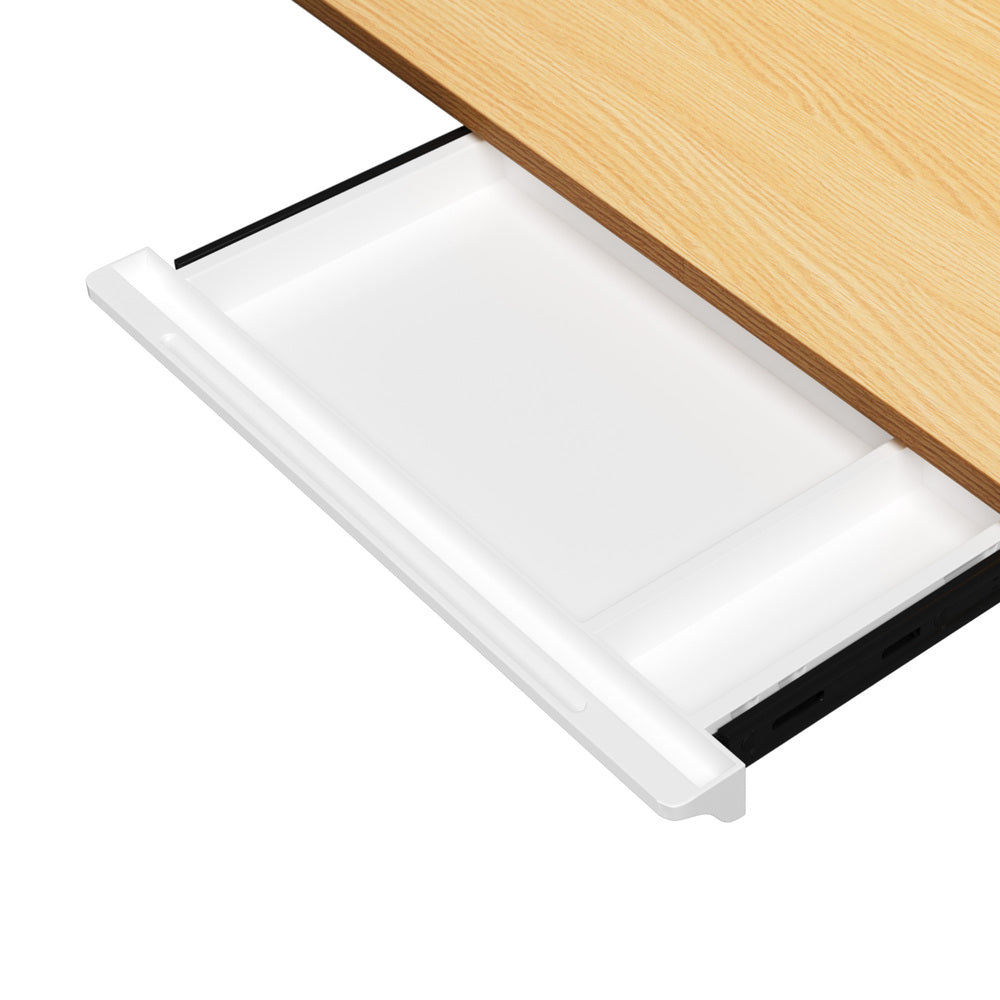 Oikiture 120CM Electric Standing Desk with Drawer Height Adjustable White & Oak