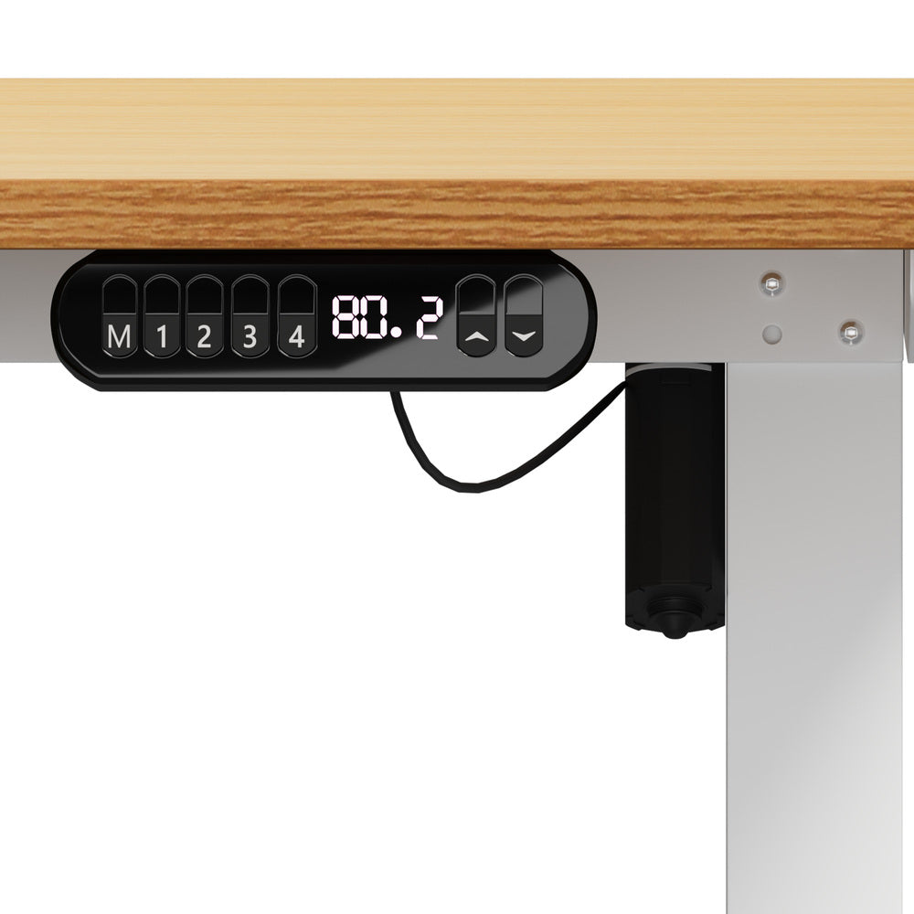 Oikiture 120CM Electric Standing Desk with Drawer Height Adjustable White & Oak