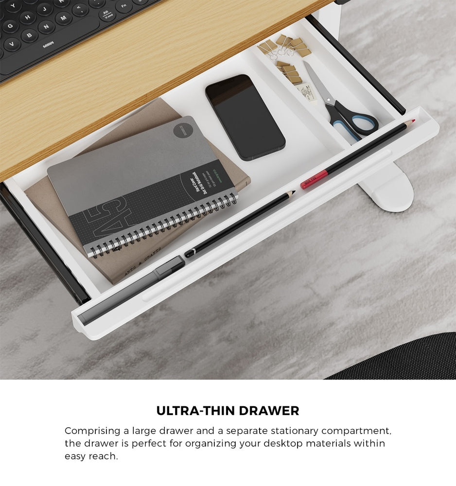 Oikiture 120CM Electric Standing Desk with Drawer Height Adjustable White & Oak