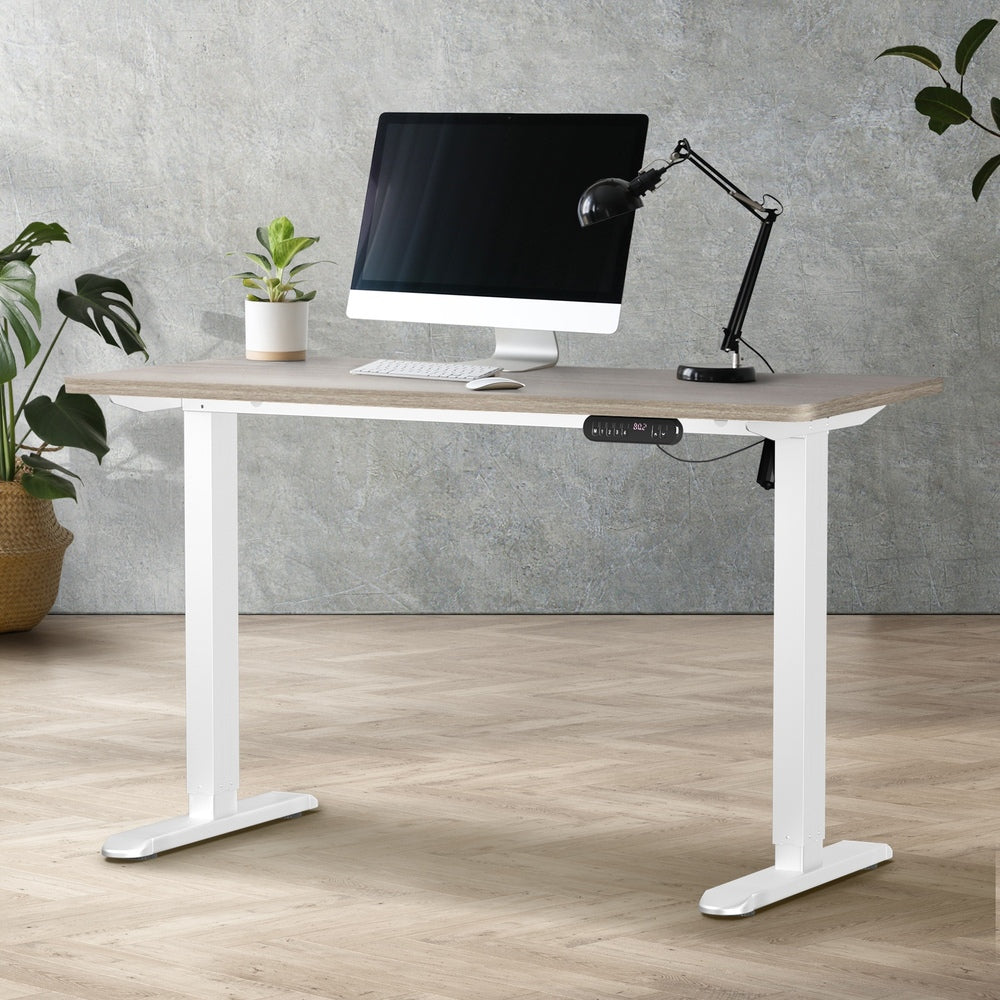 Oikiture Electric Standing Desk Single Motor White&Grey-Oak 140CM