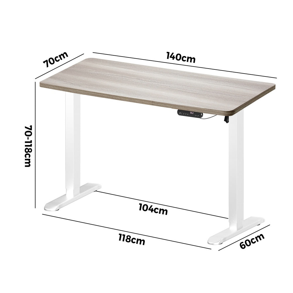 Oikiture Electric Standing Desk Single Motor White&Grey-Oak 140CM