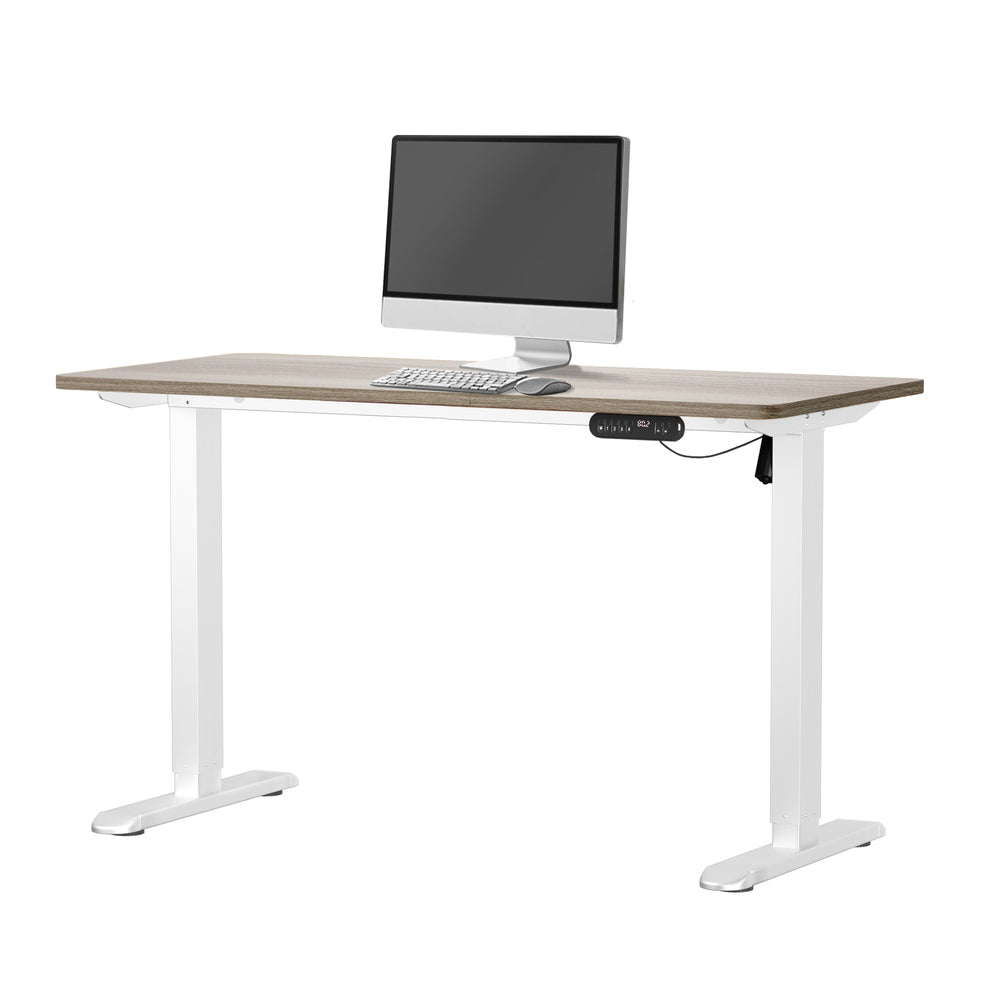 Oikiture Electric Standing Desk Single Motor White&Grey-Oak 140CM