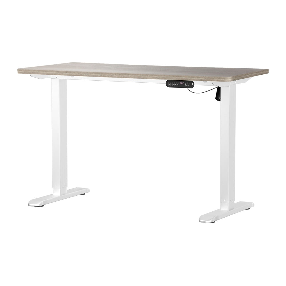 Oikiture Electric Standing Desk Single Motor White&Grey-Oak 140CM