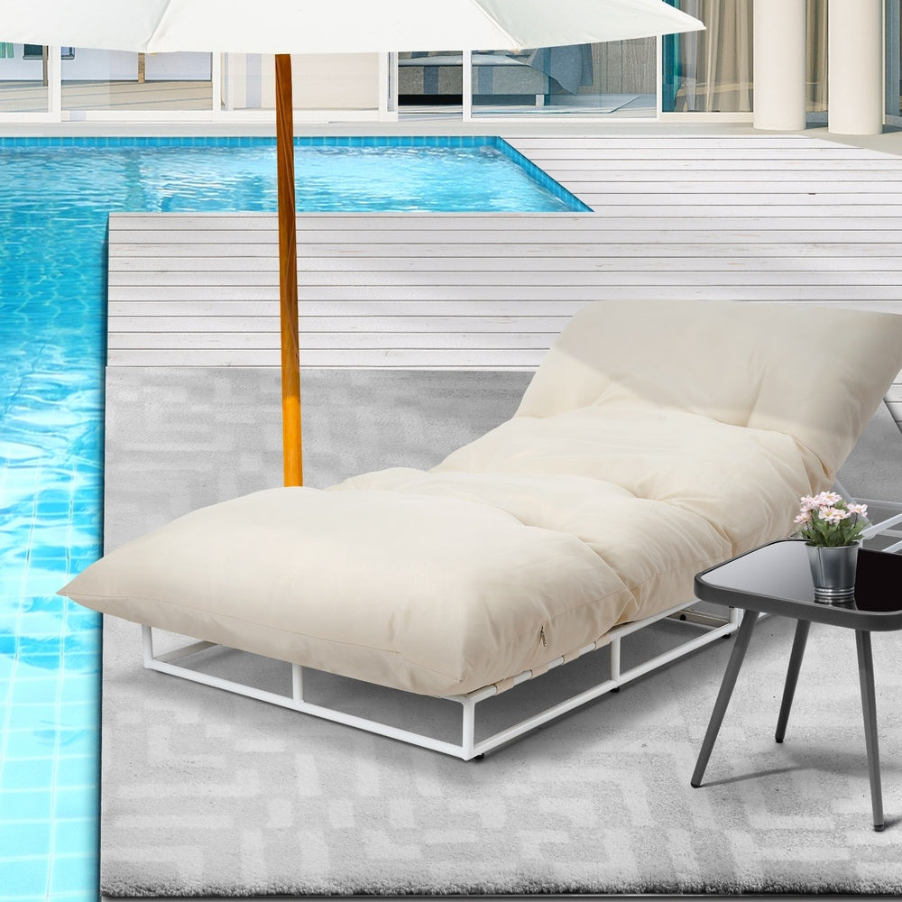 Livsip Outdoor Sun Lounge Day Bed Patio Chair Beige