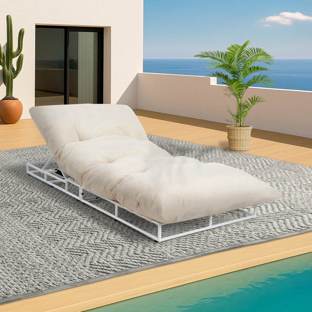 Livsip Outdoor Sun Lounge Day Bed Patio Chair Beige