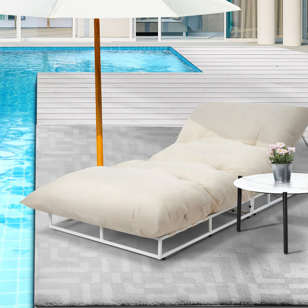 Livsip Outdoor Sun Lounger with Table Outdoor Patio Set Beige