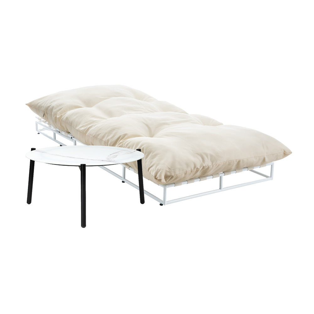 Livsip Outdoor Sun Lounger with Table Outdoor Patio Set Beige