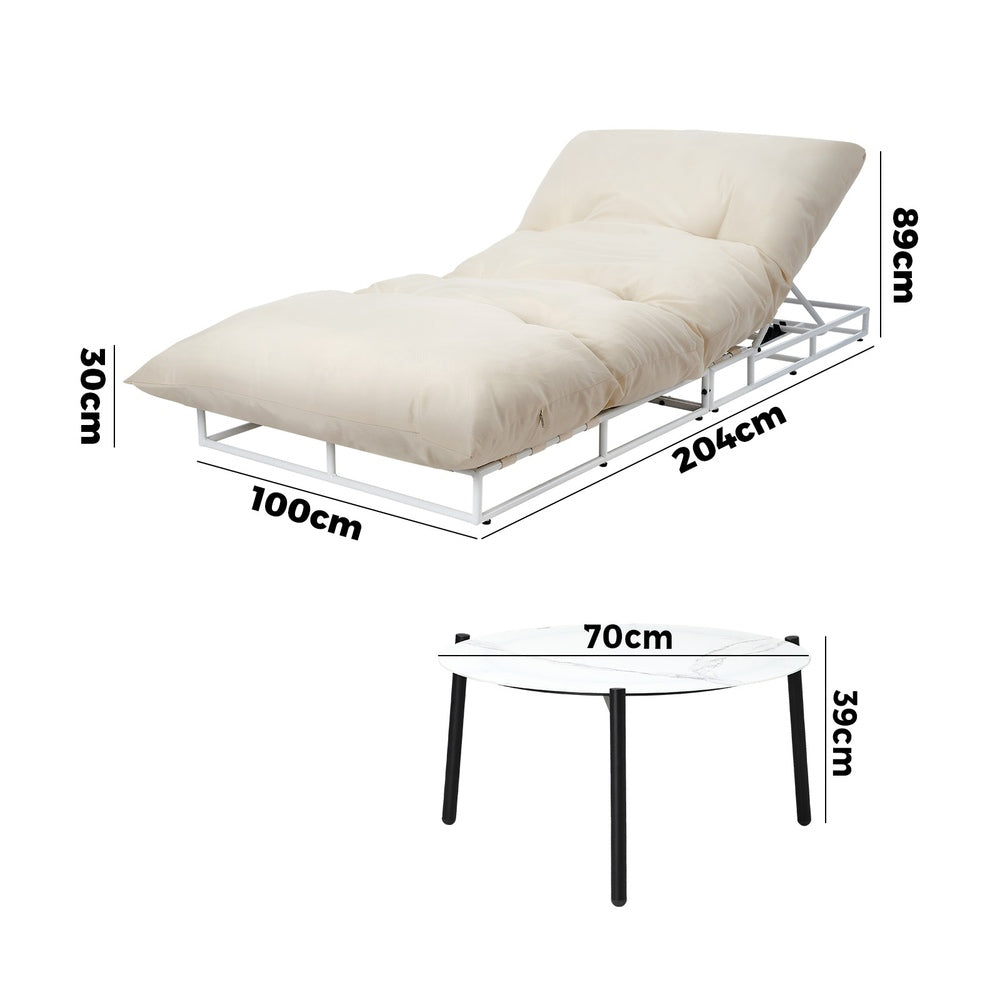 Livsip Outdoor Sun Lounger with Table Outdoor Patio Set Beige