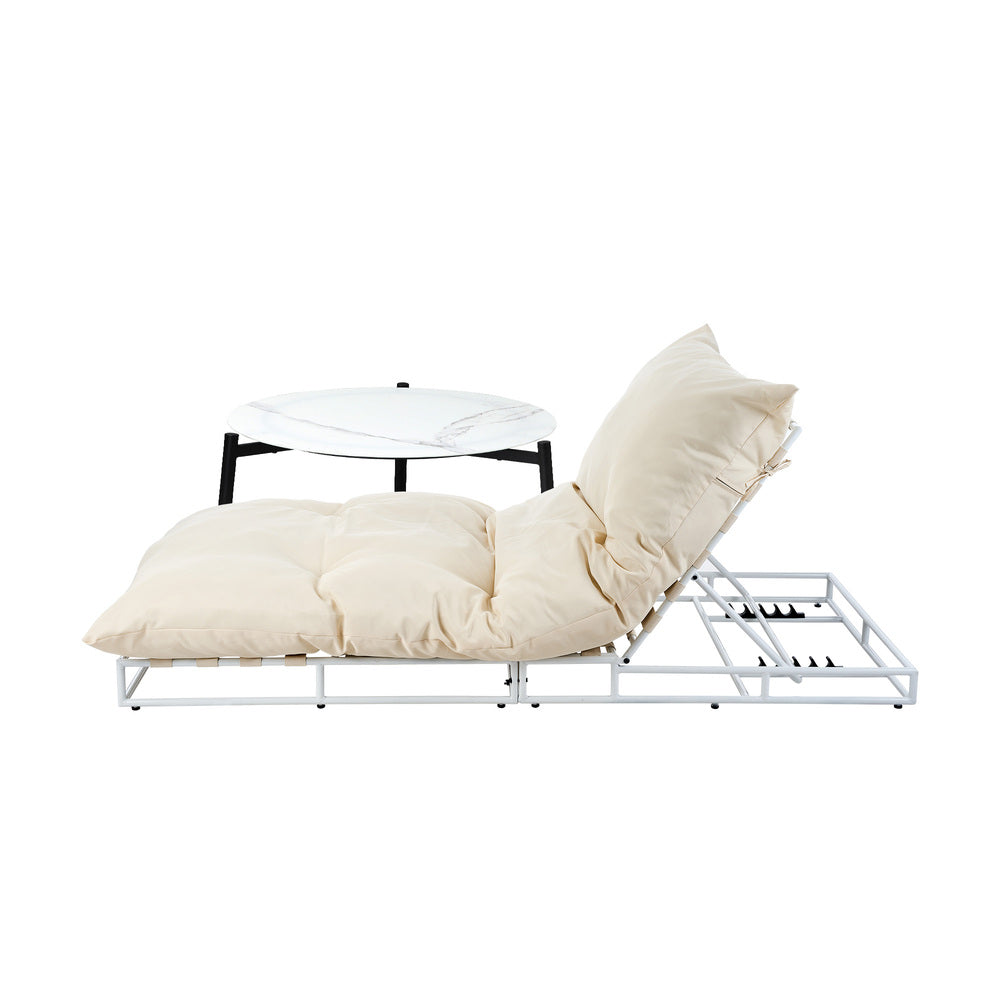 Livsip Outdoor Sun Lounger with Table Outdoor Patio Set Beige