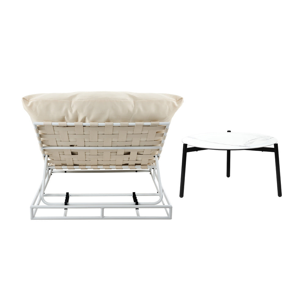 Livsip Outdoor Sun Lounger with Table Outdoor Patio Set Beige