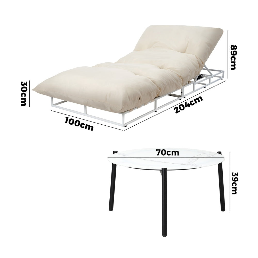 Livsip 2PCS Sun Lounger with Table Outdoor Patio Set Beige