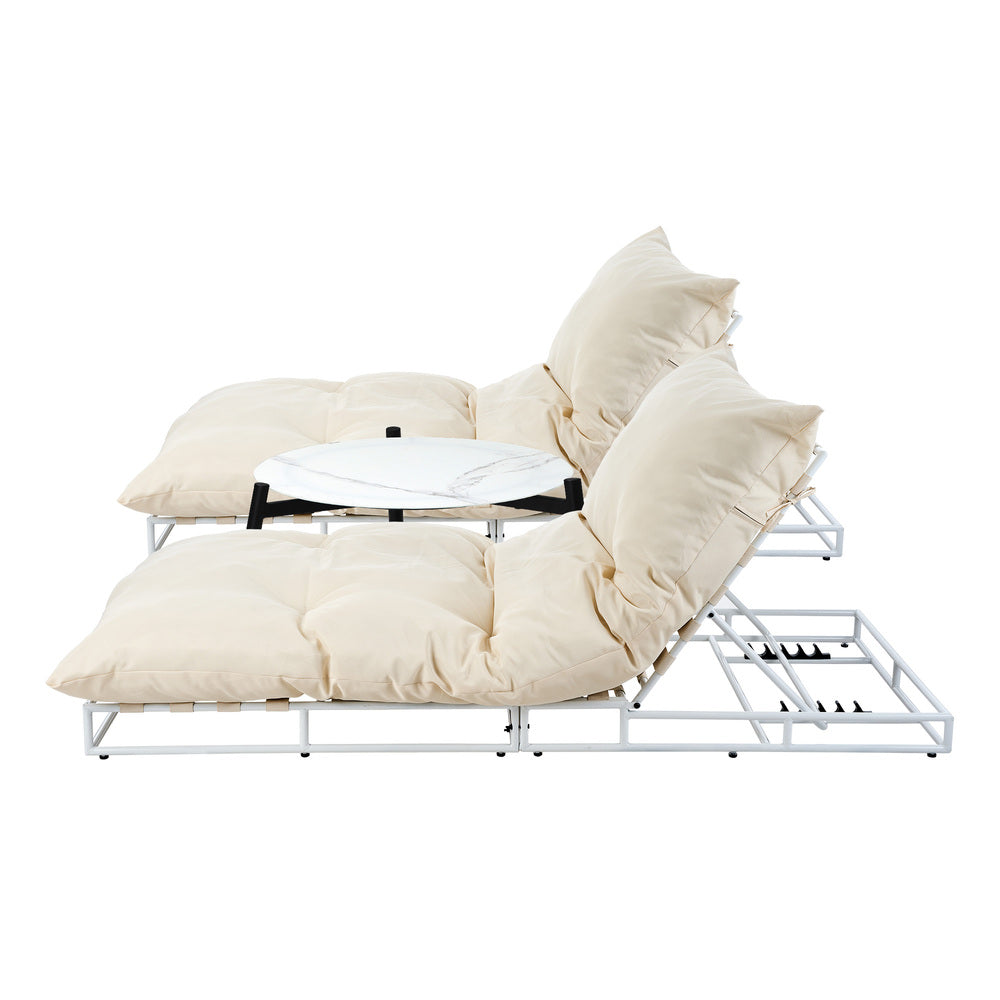 Livsip 2PCS Sun Lounger with Table Outdoor Patio Set Beige