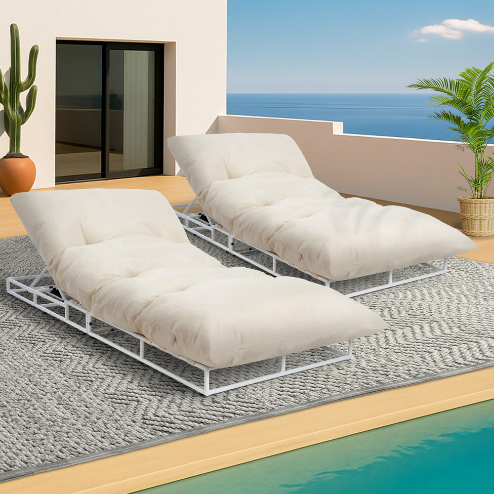 Livsip 2PCS Outdoor Sun Lounge Day Bed Patio Chairs