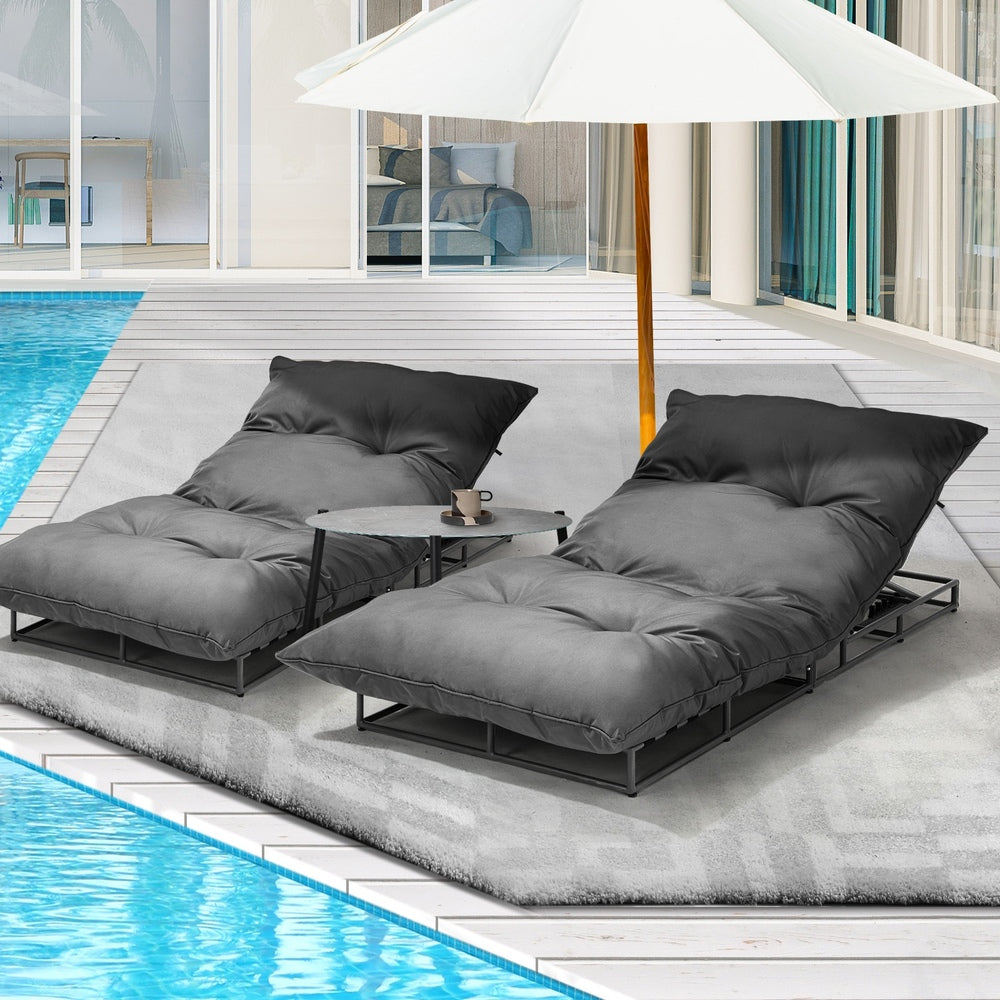 Livsip 2PCS Sun Lounger with Table Outdoor Patio Set Grey