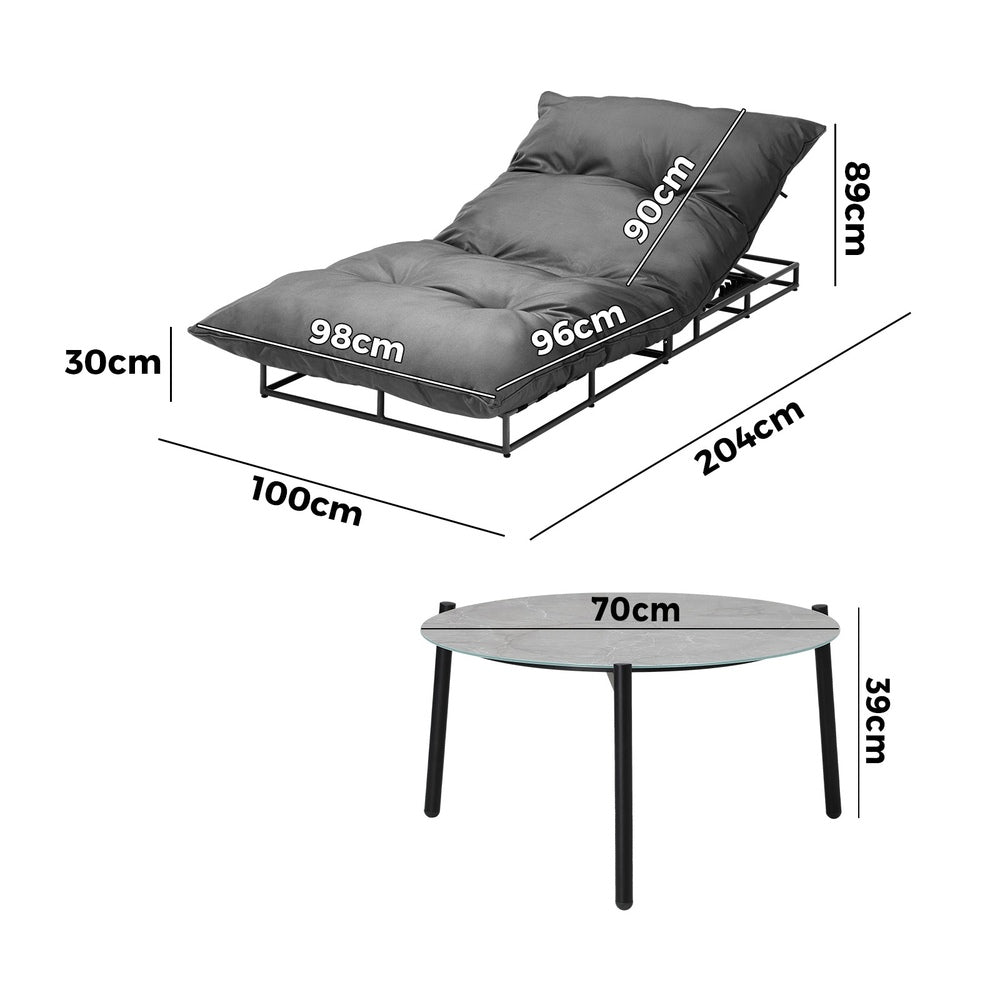 Livsip 2PCS Sun Lounger with Table Outdoor Patio Set Grey