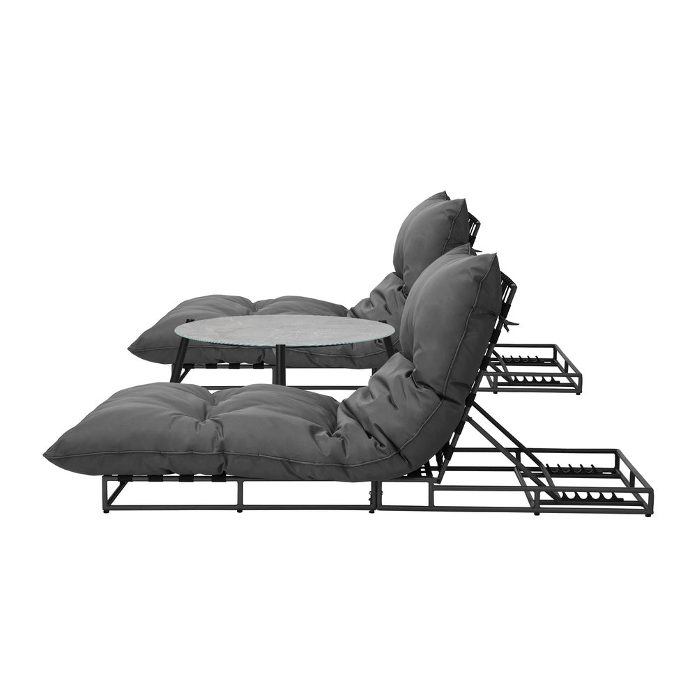 Livsip 2PCS Sun Lounger with Table Outdoor Patio Set Grey