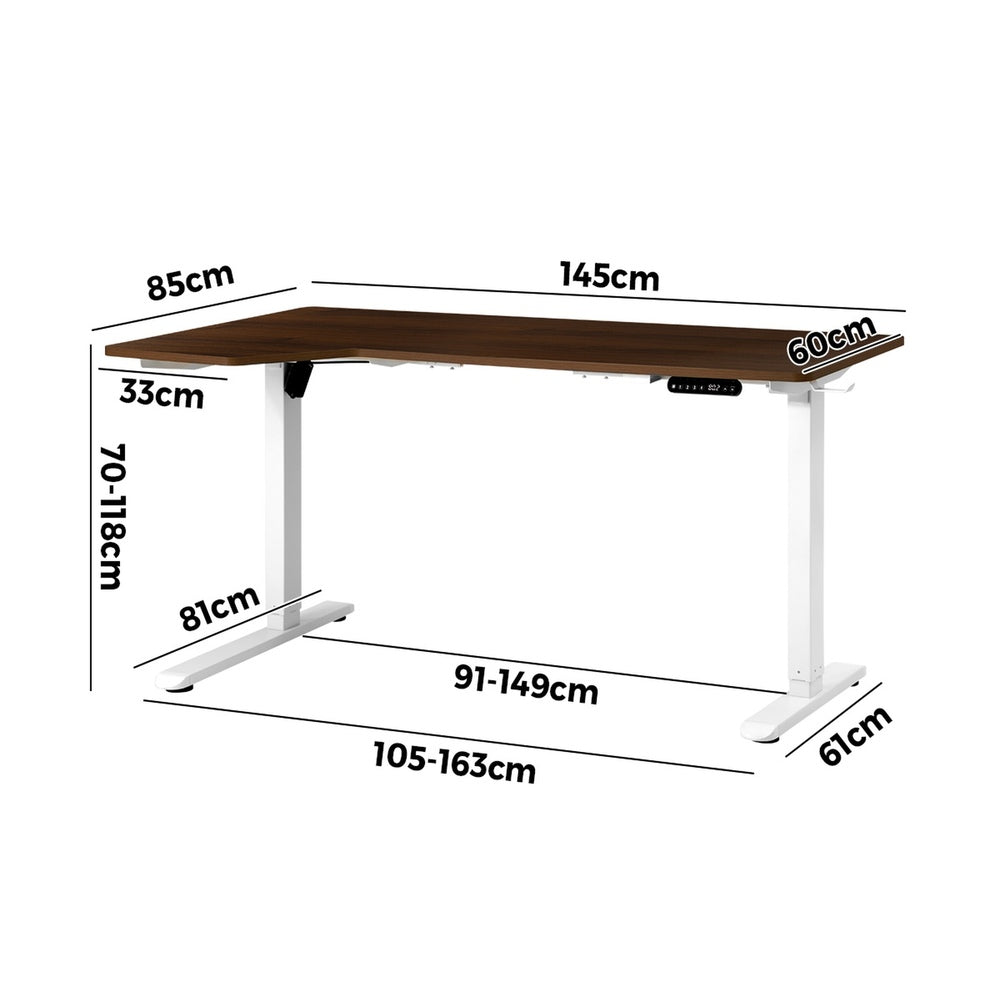 Oikiture L-shape Electric Standing Desk Single Motor 145CM White&Walnut