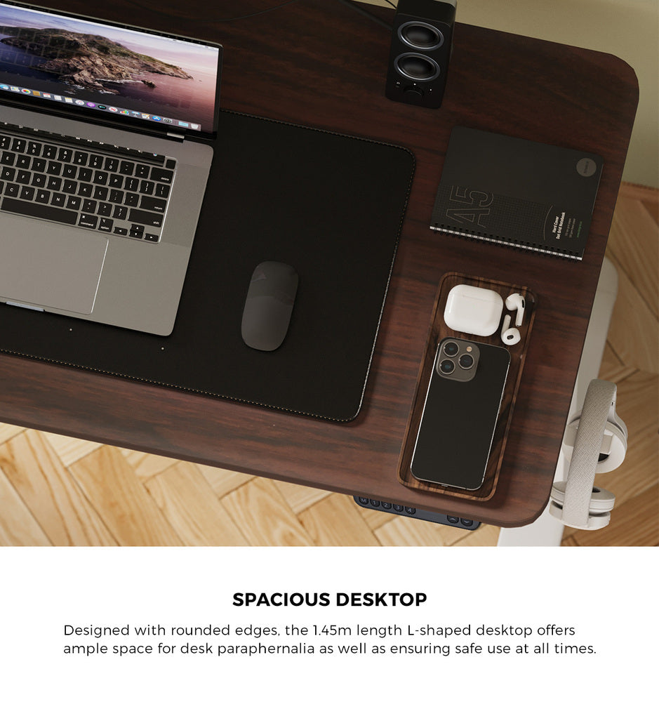 Oikiture L-shape Electric Standing Desk Single Motor 145CM White&Walnut