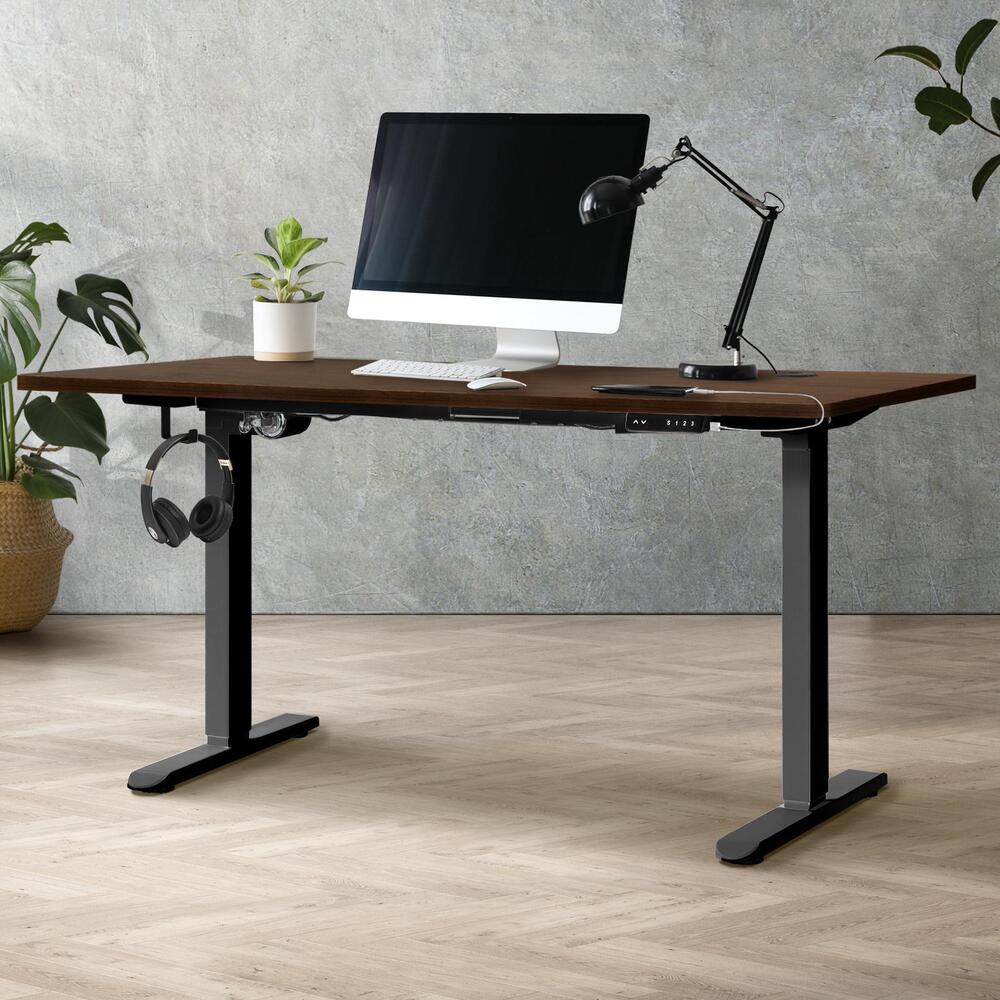 Oikiture Standing Desk Adjustable Motorised 140cm Black&Walnut
