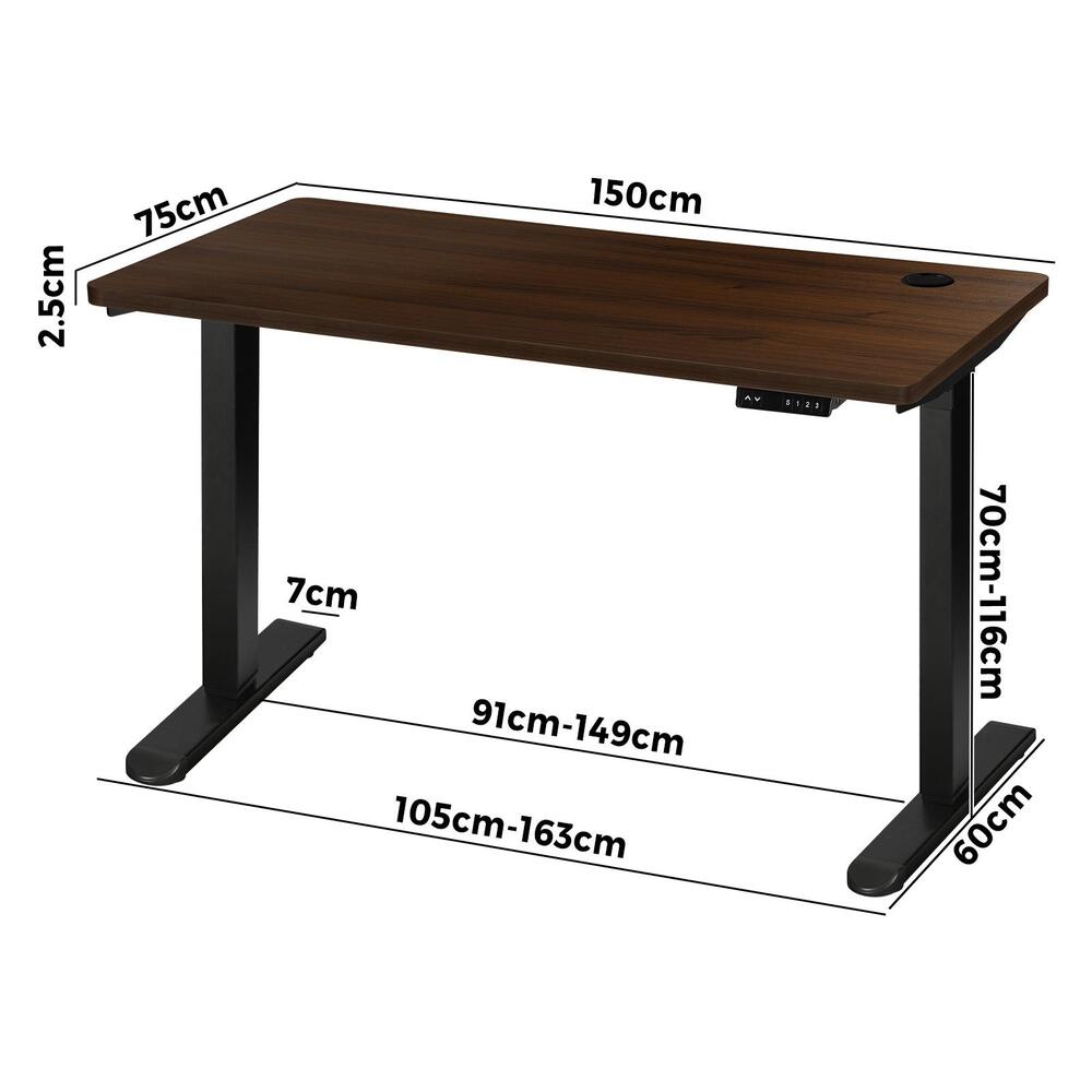 Oikiture Standing Desk Single Motor 150cm Black&Walnut
