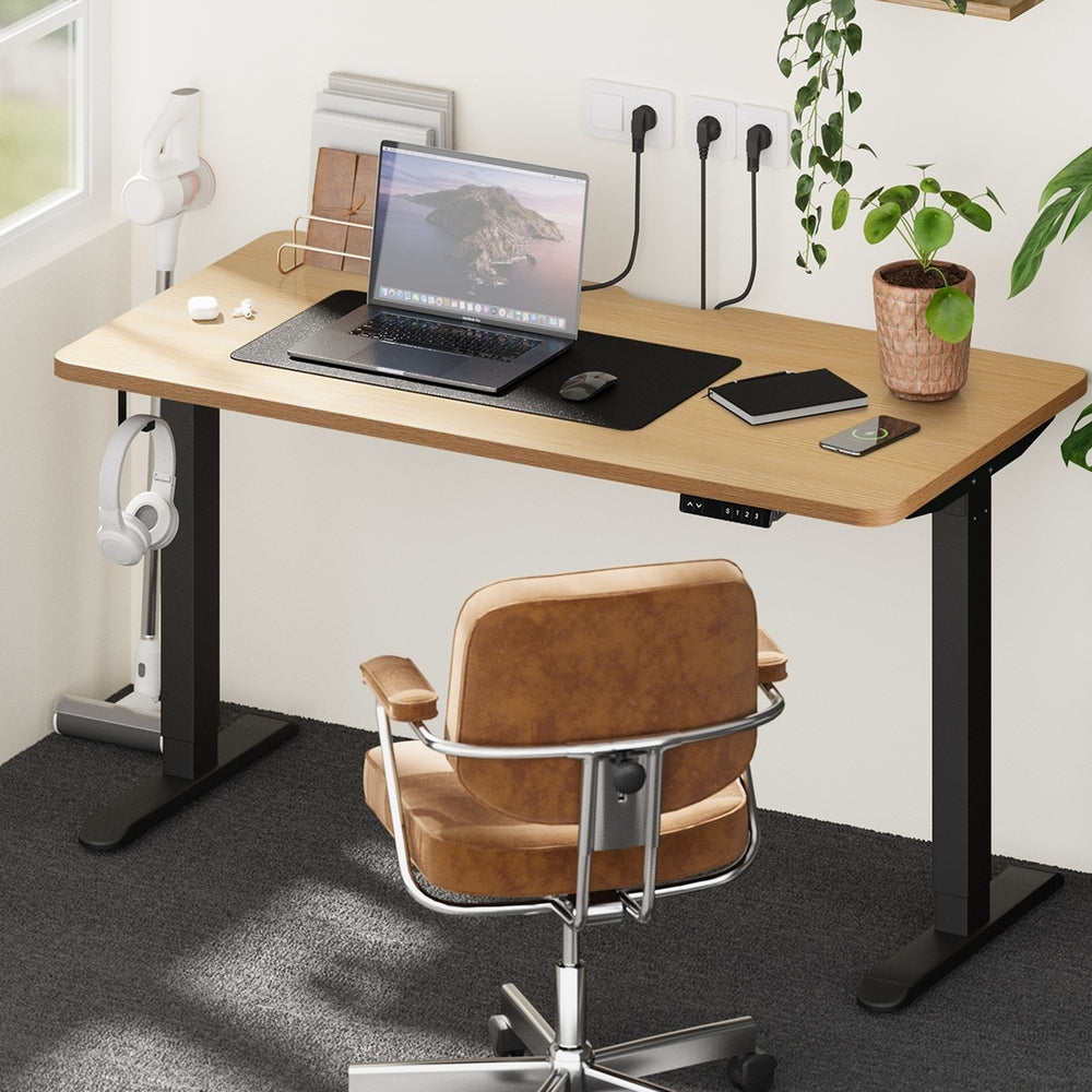 Oikiture Standing Desk Wireless Charging Single Motor 140CM Black&Oak