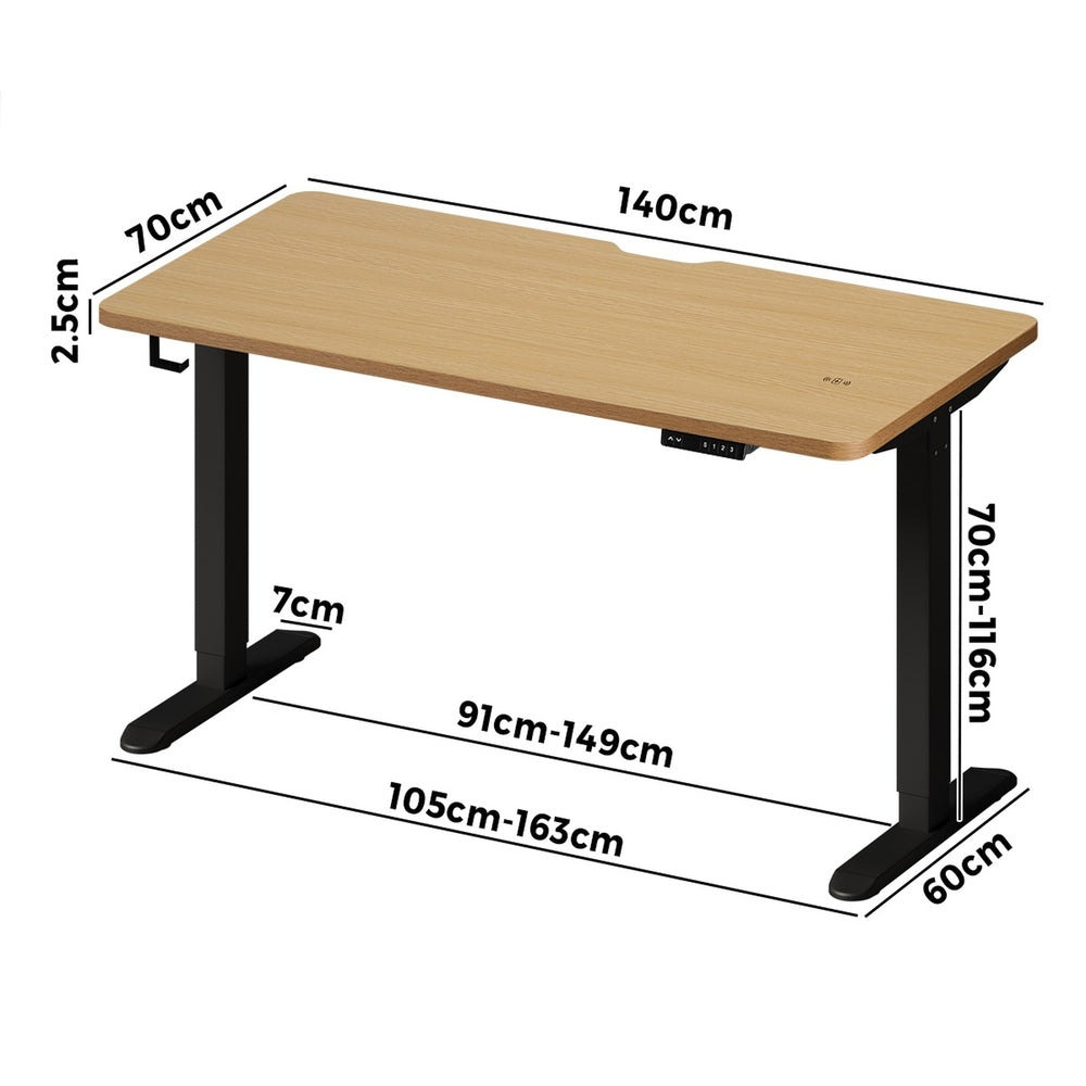 Oikiture Standing Desk Wireless Charging Single Motor 140CM Black&Oak