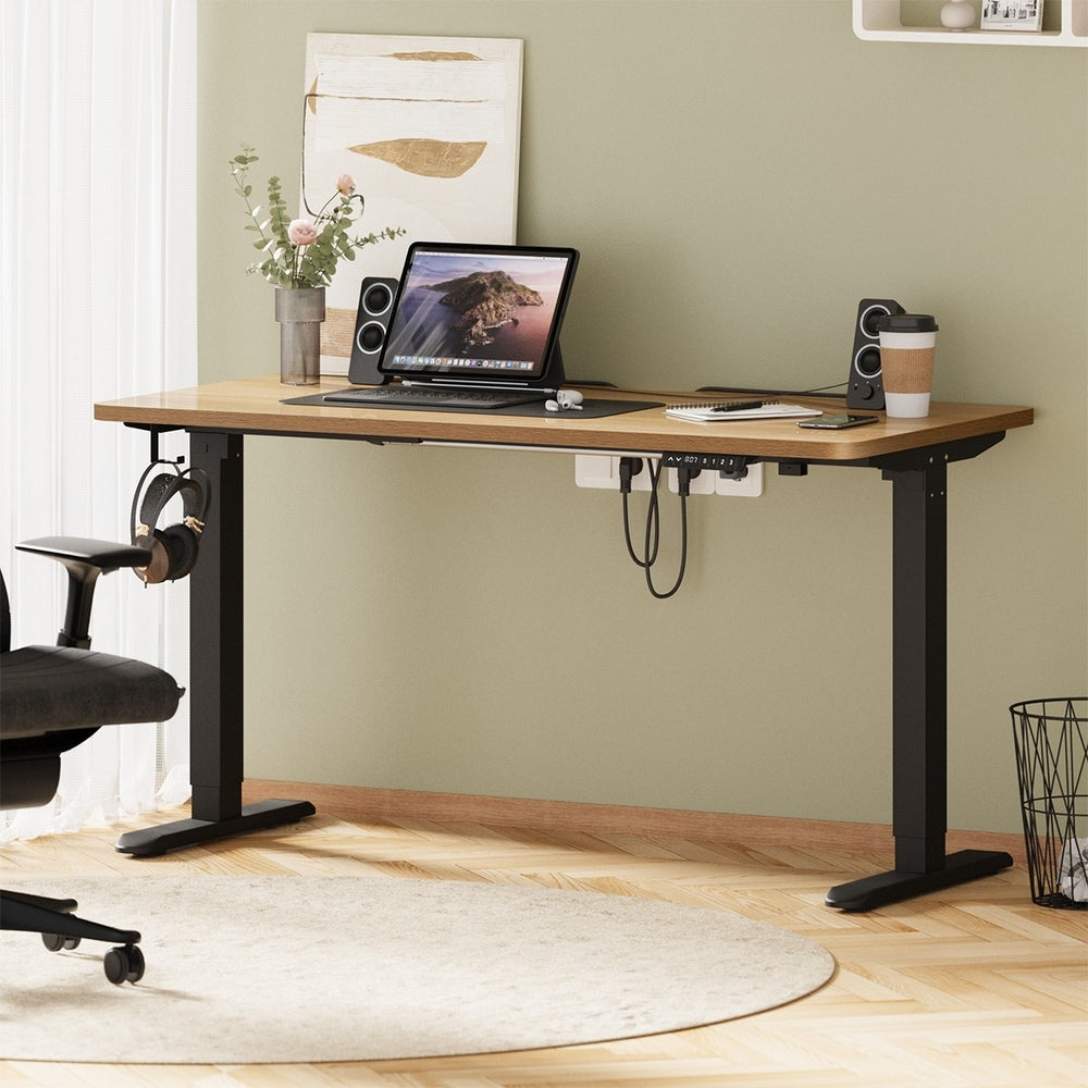 Oikiture Standing Desk Wireless Charging Single Motor 140CM Black&Oak