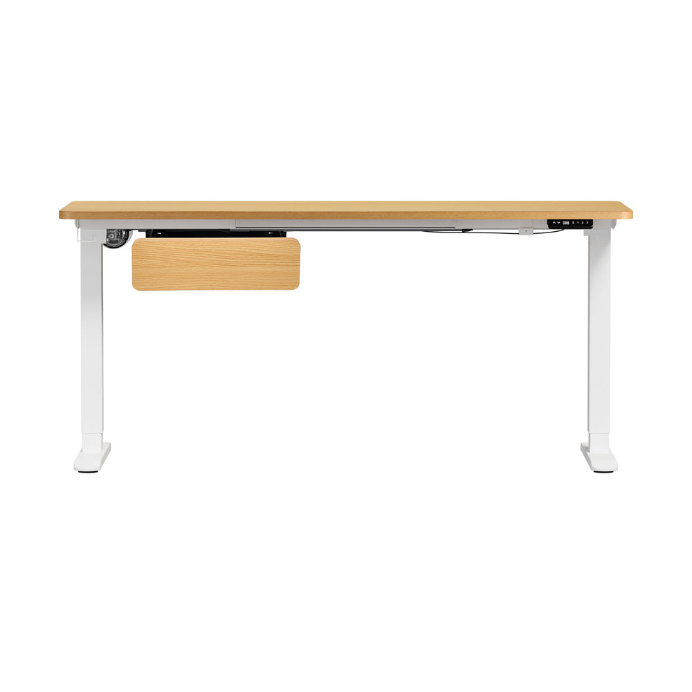 Oikiture 160cm Electric Standing Desk w/ Drawer Adjustable Oak White