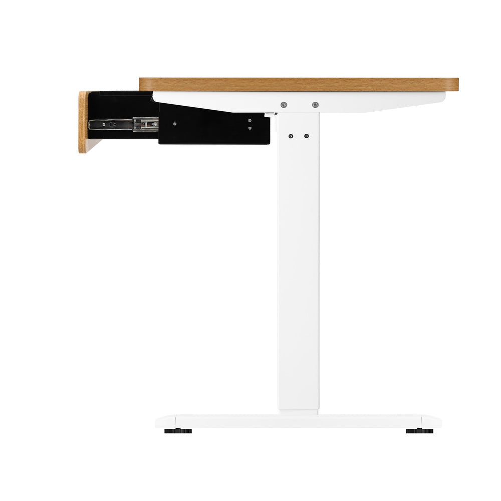Oikiture 160cm Electric Standing Desk w/ Drawer Adjustable Oak White