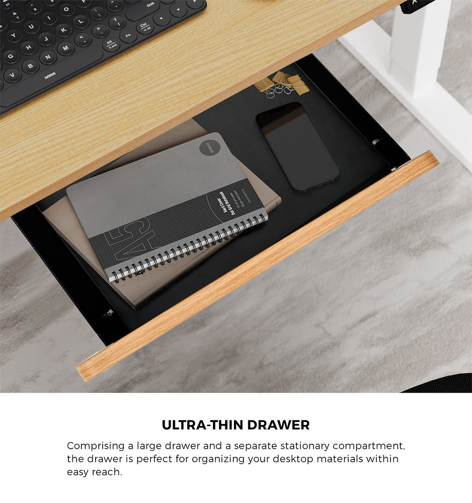 Oikiture 160cm Electric Standing Desk w/ Drawer Adjustable Oak White