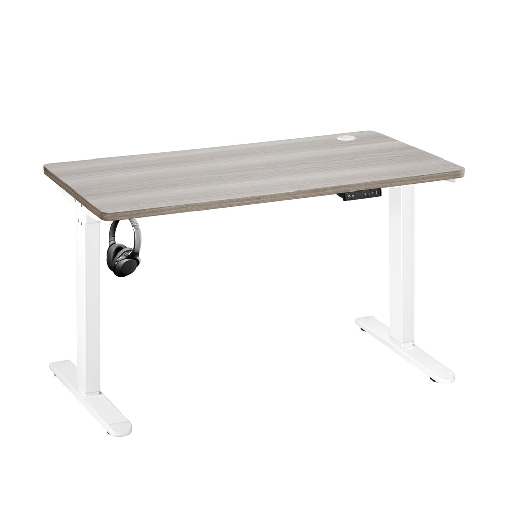 Oikiture 140cm Electric Standing Desk Single Motor White&Grey-Oak