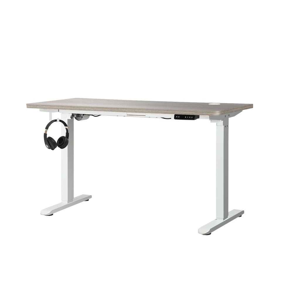 Oikiture 140cm Electric Standing Desk Single Motor White&Grey-Oak