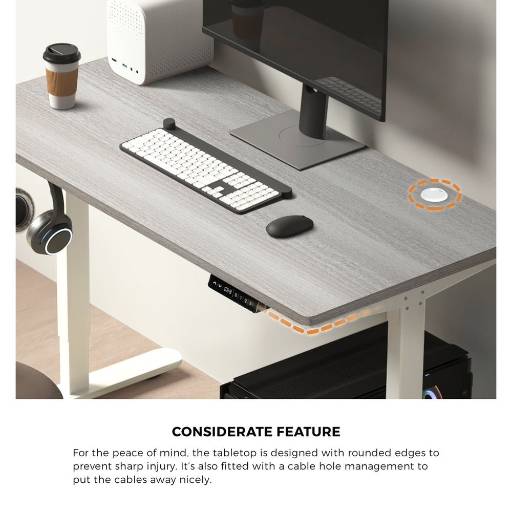 Oikiture 140cm Electric Standing Desk Single Motor White&Grey-Oak