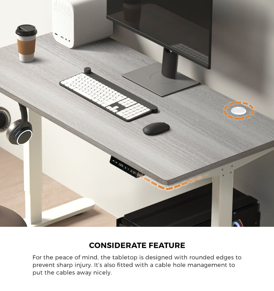 Oikiture 140cm Electric Standing Desk Single Motor White&Grey-Oak